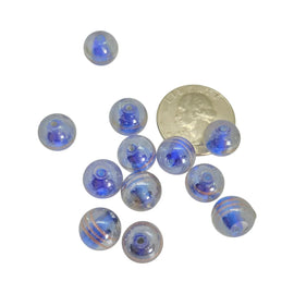 Round Glass Beads: 10-12mm Clear with Dark Blue Center, and Gold Stripes, 12pcs