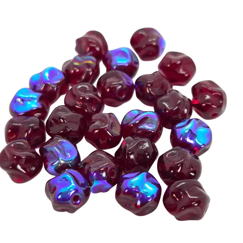 AB Red Czech Glass Beads: 8mm Bumpy Round, 8" Strand (25 beads)