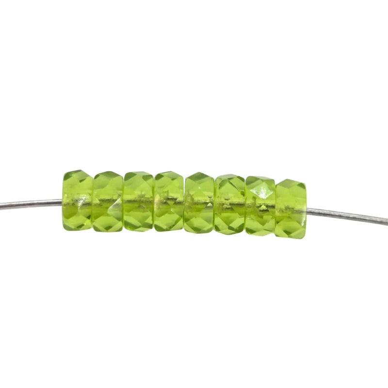 Peridot Green Czech Glass Beads: Faceted Rondelle, 3x6mm (60 beads)