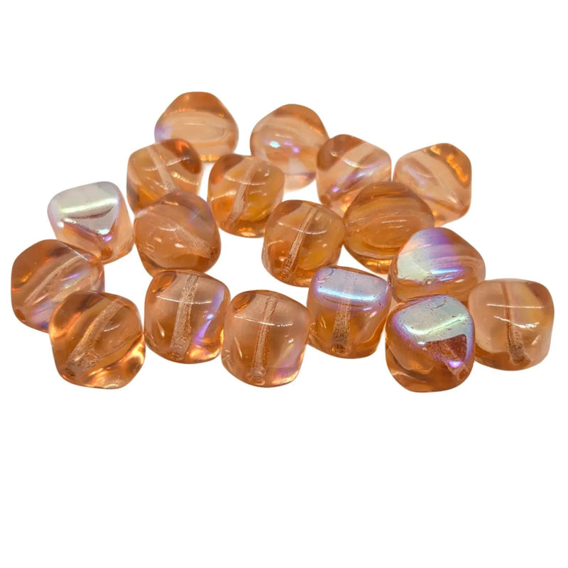 Peach AB Czech Glass Beads: 12mm Oval, 4-Sided 8" Strand (18pcs)
