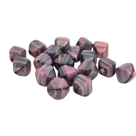 Czech Pressed Glass Beads: 12mm Oval Pink Blue Swirl Strand, 8" strand