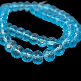 Aqua Faceted Glass Rondelle Beads, 8x6mm, 12" Strand