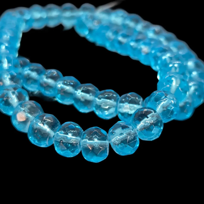 Aqua Faceted Glass Rondelle Beads, 8x6mm, 12" Strand