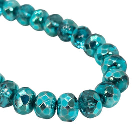 Czech Glass Beads: 6x9mm Faceted Puffy Rondelle, Marine Metallic Ice (7" Strand)