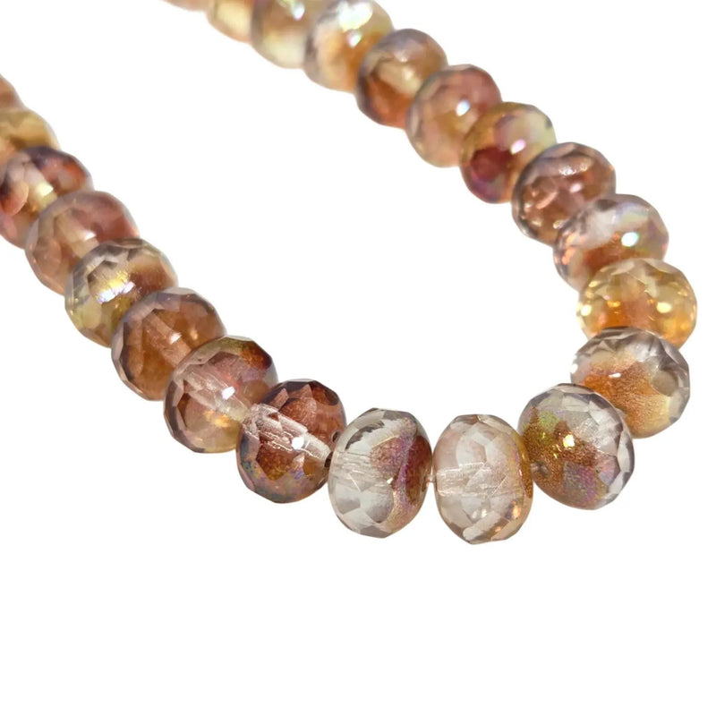 Faceted Czech Glass Beads: Marine Lumi Brandy Puffy 6x9mm Rondelles, 7" Strand
