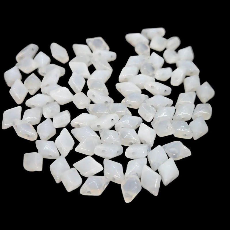 DiamonDuo Beads: White Alabaster 5x8mm Faceted Geometric Glass for Jewelry Making (12g)