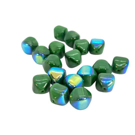 AB Green Czech Glass Beads: 4-Sided Oval, 12mm 8" Strand (18pcs)