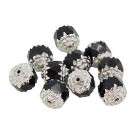 Czech Glass Cathedral Beads: 8mm Jet Black with Metallic Silver (10 Beads)