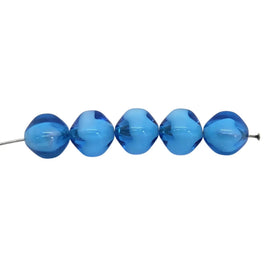 Czech Pressed Glass Beads: 12mm Opaque White, Blue Lined, 8" Strand (18pcs)