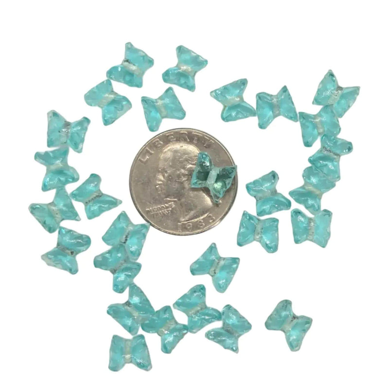 Ice Blue Butterfly Glass Beads: 9x8mm Pressed Beads, 50pc