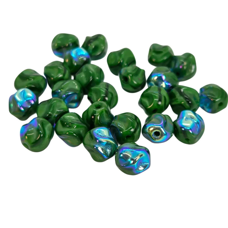 AB Green Czech Glass Beads: 8mm Bumpy Round 8" Strand (25 beads)