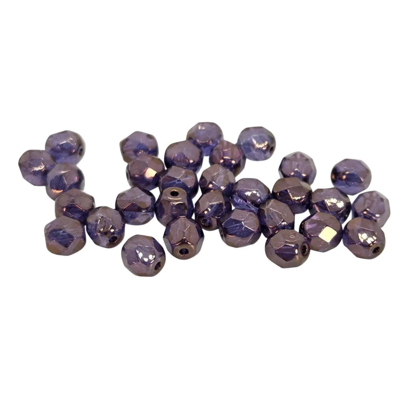 Preciosa Faceted Glass Beads: 6mm Purple & Gold, Czech Fire Polished (30 beads)