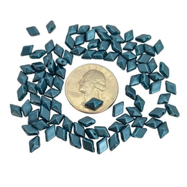 DiamonDuo Beads: Pastel Blue Zircon Faceted Geometric 2-Hole Glass Beads 5x8mm, (12g)