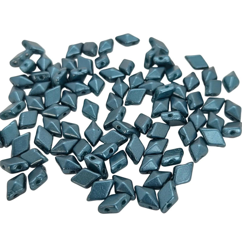 DiamonDuo Beads: Pastel Blue Zircon Faceted Geometric 2-Hole Glass Beads 5x8mm, (12g)