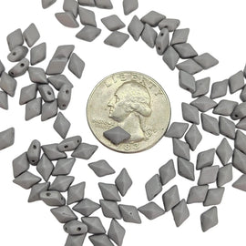 DiamonDuo Glass Beads: Matte Concrete Grey 5x8mm, 2 hole beads (12g)