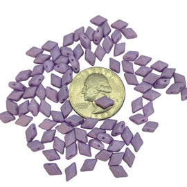 DiamonDuo Beads: Lavender Glow in the Dark Faceted Geometric 2-Hole Glass Beads 5x8mm (12g)