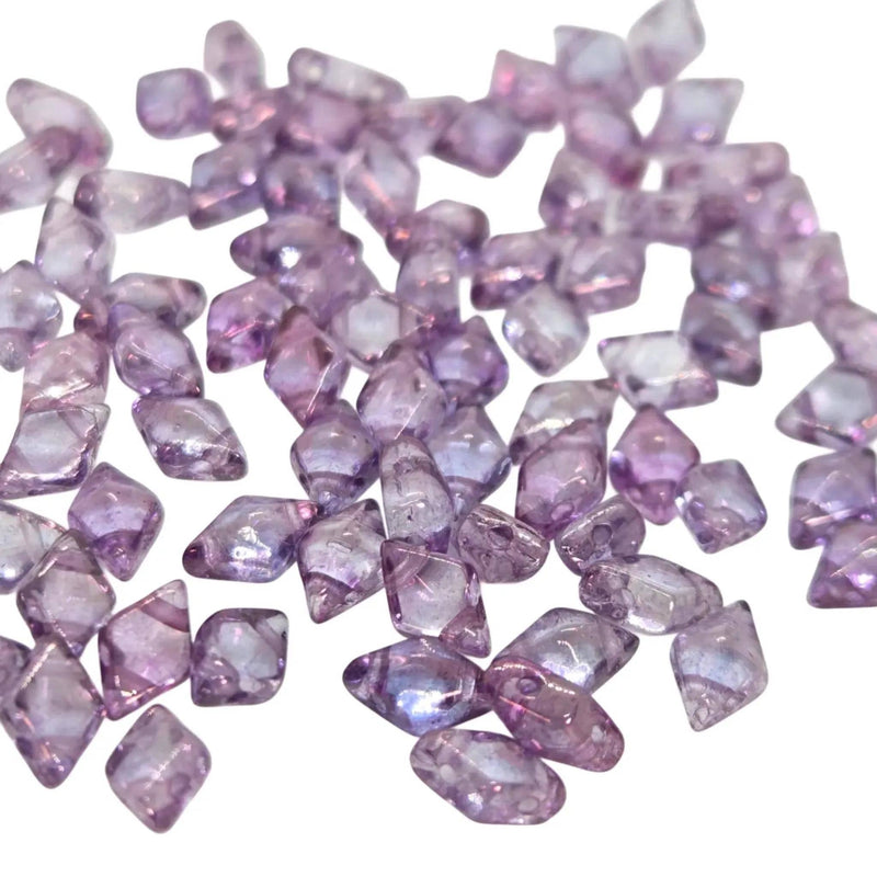DiamonDuo Beads: Lumi Amethyst, 5x8mm 2 hole, glass (12 g, ~80 beads)