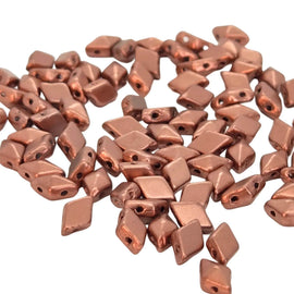 DiamonDuo Beads: Matte Bronze Copper Faceted Geometric 2-Hole Glass Beads 5x8mm, (12g)