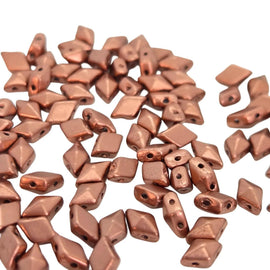 DiamonDuo Beads: Matte Bronze Copper Faceted Geometric 2-Hole Glass Beads 5x8mm, (12g)