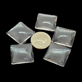 25mm Clear Glass Square Cabochons, Flat Back Photo Jewelry Tiles, 5-6mm Thick, 25 pcs