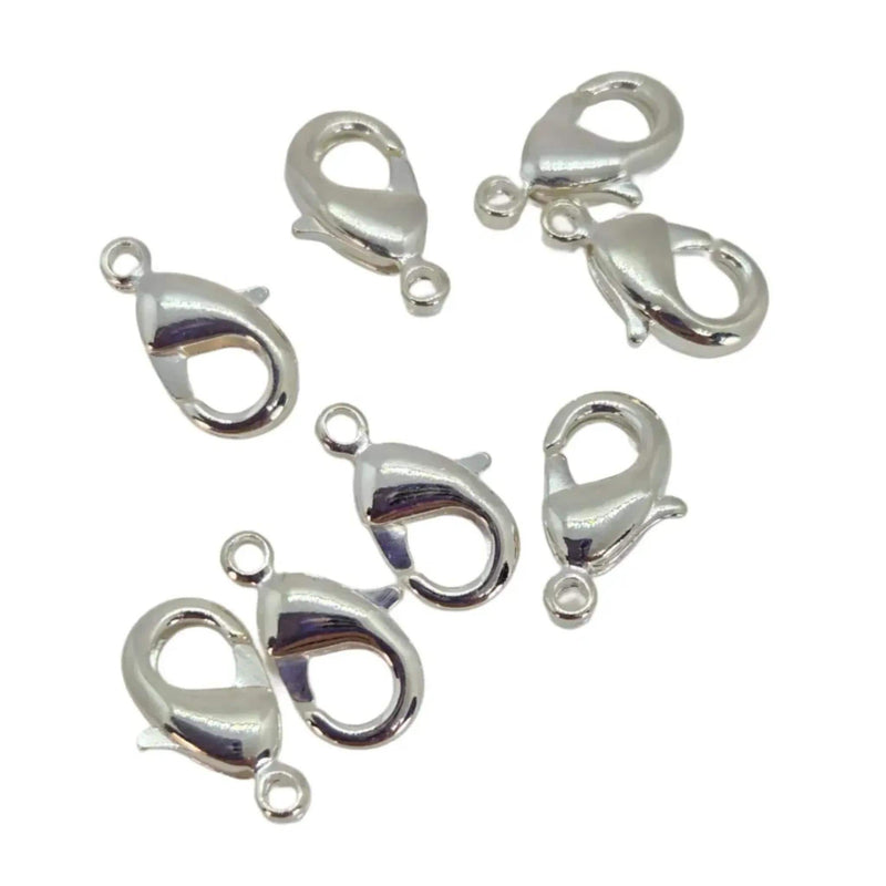 Silver Plated Lobster Clasps: Brass Jewelry Findings, 12x6.5mm, 12pcs