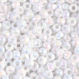 Seed beads: Miyuki size 6/0, rainbow opaque white glass, 100 g, ~1600 beads. BULK