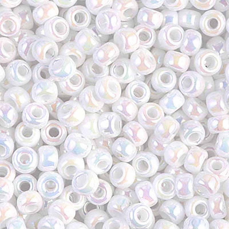 Seed beads: Miyuki size 6/0, rainbow opaque white glass, 100 g, ~1600 beads. BULK