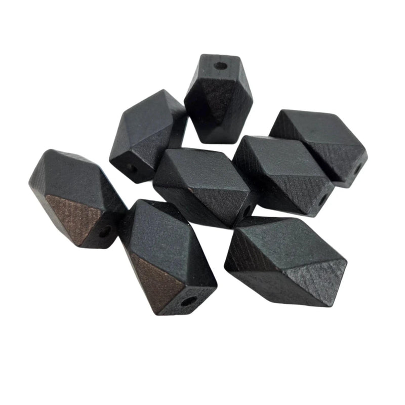 Black Faceted Wood Beads: 22x13mm, Hand Cut, 10 pcs