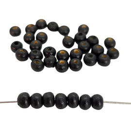 Black Wood Beads: 6mm Round Rondelle, Large Hole (450-500 pcs)