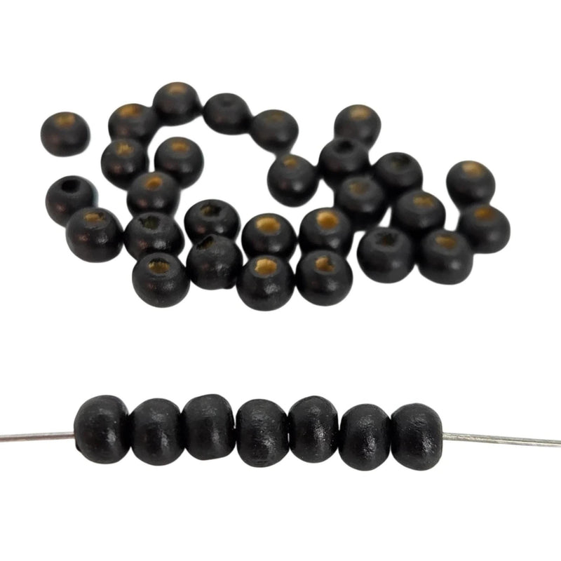 Black Wood Beads: 6mm Round Rondelle, Large Hole (450-500 pcs)