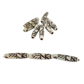 Hand Carved Bone Beads: Tribal Style, 24.5x6mm, 10 Pieces