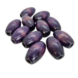 Deep Purple Wood Beads: 25x15mm Oval Barrel Shape, Large Hole (25 or 50 pcs)