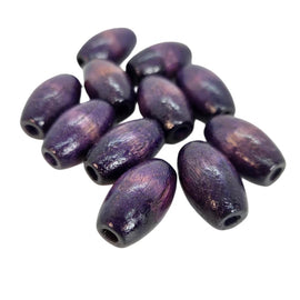Deep Purple Wood Beads: 25x15mm Oval Barrel Shape, Large Hole (25 or 50 pcs)