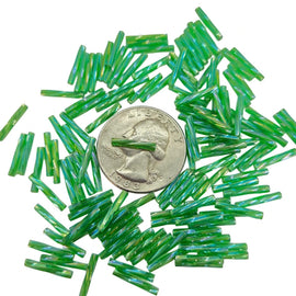 Miyuki TW179AB Twisted Bugle Beads: AB Transparent True Green, 12mm (25g)