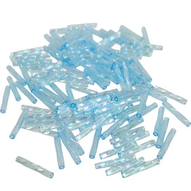 Miyuki TW260AB Twisted Bugle Beads: Transparent Aqua Glass, 12mm, (25g/~420)