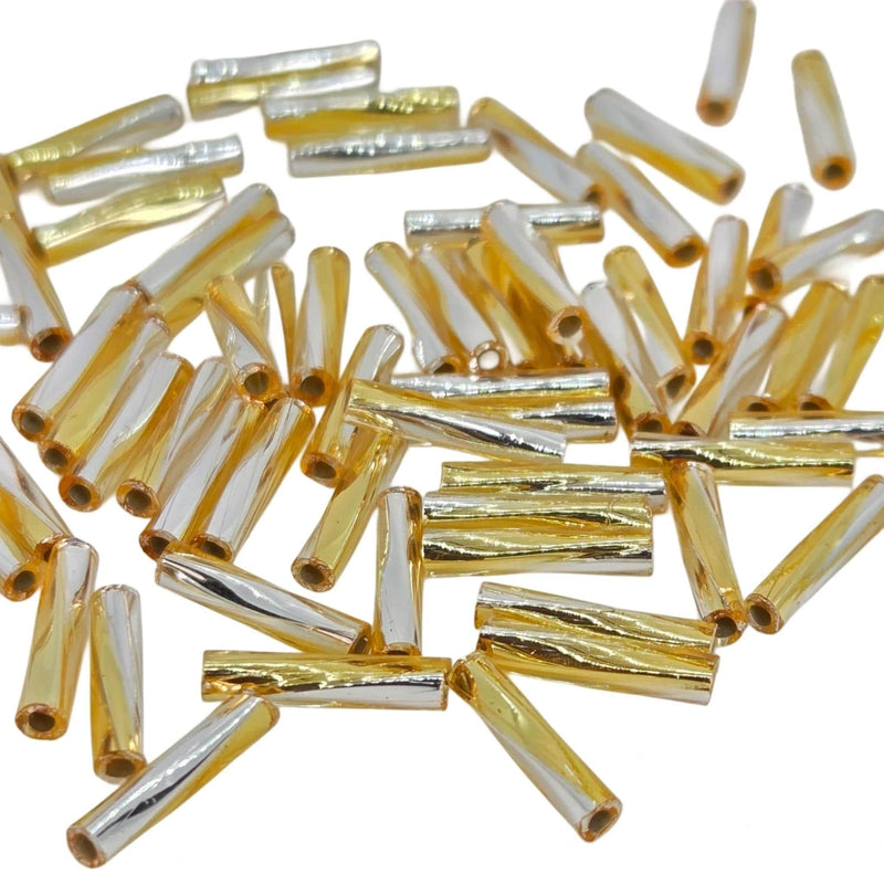 Miyuki Twisted Bugle Beads: Silver Lined Light Gold, 12x2.7mm, 25 Grams, TW3931