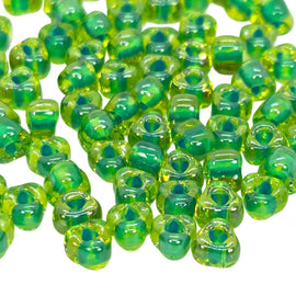 Miyuki #5 (4mm) Triangle Glass Seed Beads: A. Yellow-Lined Kelly Green Glass, TR1811, 20g