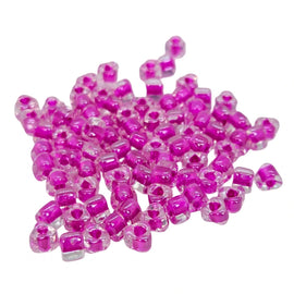 Miyuki #5 (4mm) Triangle Glass Seed Beads: clear color lined fuchsia, TR1110, 20g