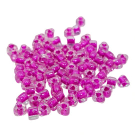 Miyuki #5 (4mm) Triangle Glass Seed Beads: clear color lined fuchsia, TR1110, 20g