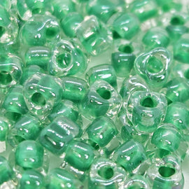 Miyuki #5 (4mm) Triangle Glass Seed Beads: Clear Kelly Green Lined Glass, TR1130, ~22g tube