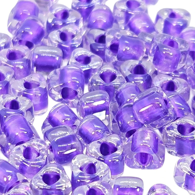 Miyuki #5 (4mm) Triangle Glass Seed Beads: Clear Purple Lined, TR1123, ~22g Tube