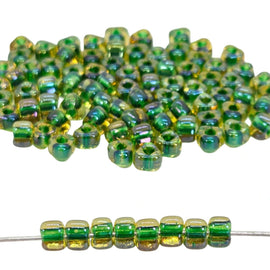 Miyuki #5 (4mm) Triangle Glass Seed Beads: Yellow Lined Green Glass, TR1165, 20g