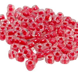 Miyuki #5 (4mm) Triangle Glass Seed Beads: Clear Color Lined Red, TR1111, ~22g tube