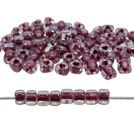 Miyuki #5 (4mm) Triangle Glass Seed Beads: Clear Color Lined Wine, TR1118, ~22g tube