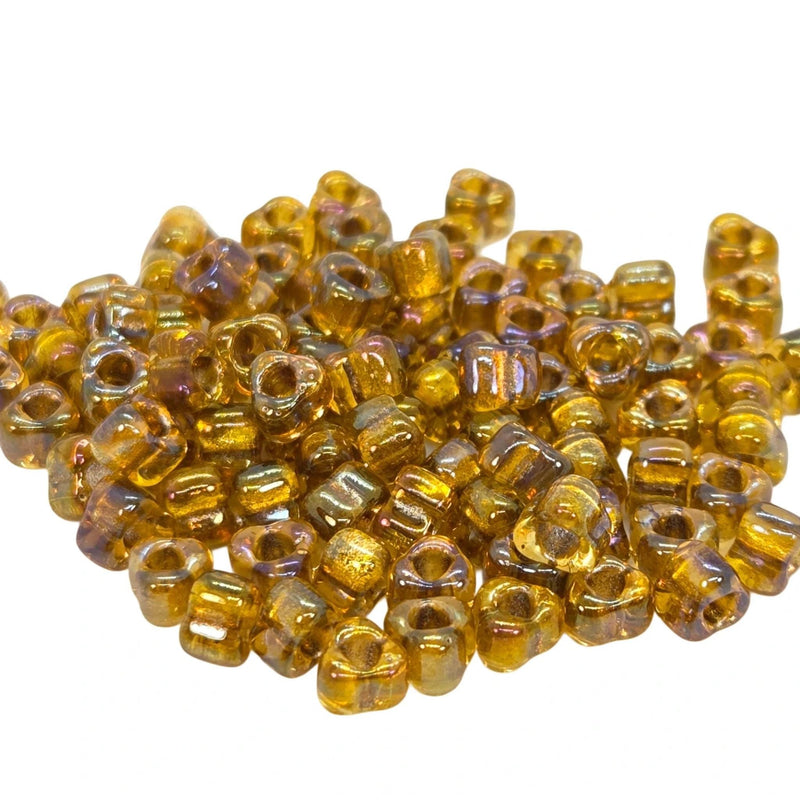 Miyuki #5 (4mm) Triangle Glass Seed Beads: Gold Color Lined Yellow, TR1126, ~22g tube