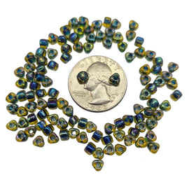 Miyuki #5 (4mm) Triangle Glass Seed Beads: Topaz color lined dark blue, TR1826, ~22g tube