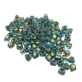Miyuki #5 (4mm) Triangle Glass Seed Beads: Sparkling Bronze Lined Aqua, TR1825, ~22g tube