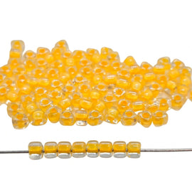 Miyuki #5 (4mm) Triangle Glass Seed Beads: Clear Yellow Lined, TR1121, 20g