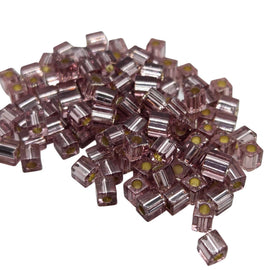 Miyuki 4mm square glass seed beads: silver lined smoky amethyst, SB012, 20g (~208 beads)