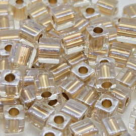 Miyuki 4mm square glass seed beads: clear color lined gold, SB234, 20g (~208 beads)